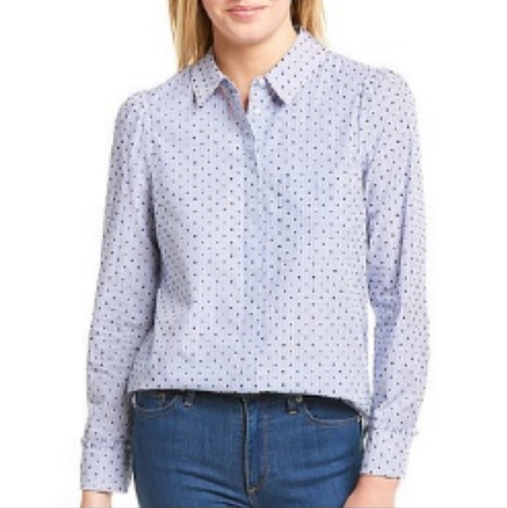 Court & Rowe Flocked Blue White Striped Shirt Blouse Size XL Long Sleeve NEW NWT